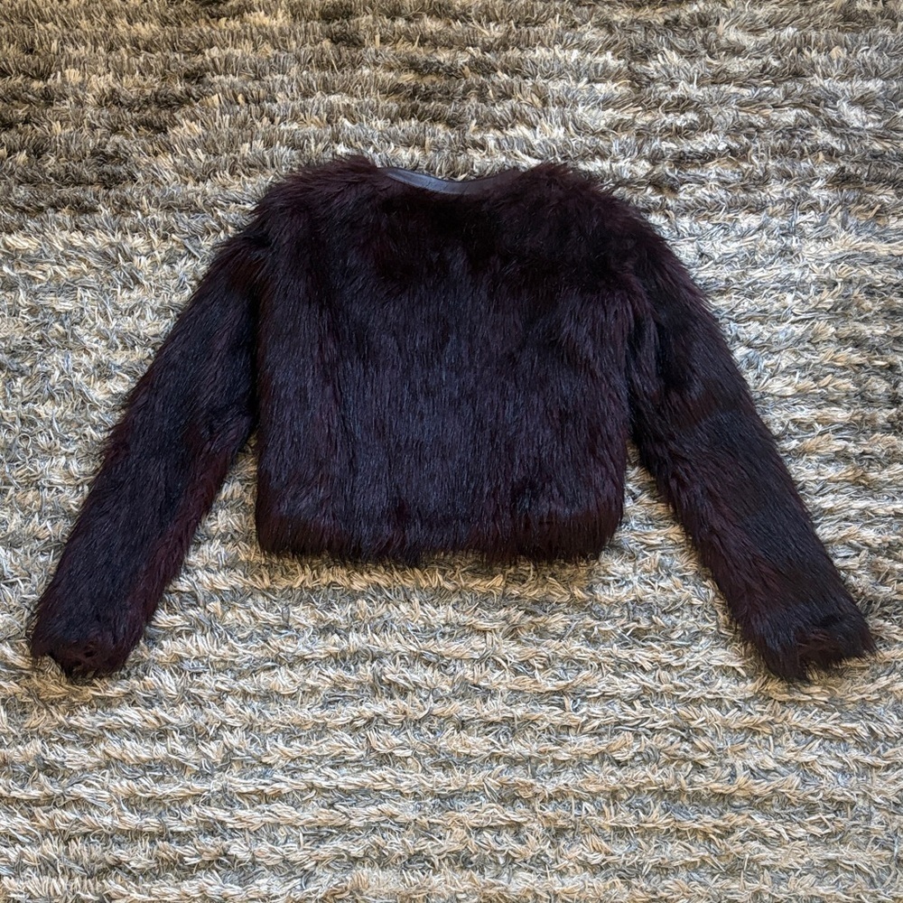 NWOT! Luxurious Burgundy Faux Fur Jacket, Size XS - Picture 5 of 12